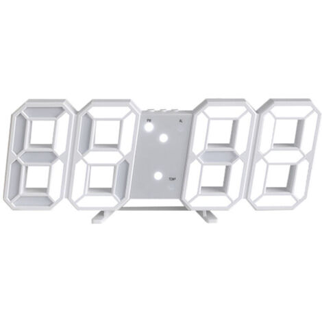 Horloge murale numérique LED 3D avec veilleuse décorative, réveil numérique LED à intensité réglable, convient aux cuisines, chambres et bureaux, blanc. (1/5)