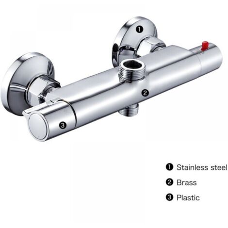 Cyslmuk – Mitigeur thermostatique de douche 2 sorties haute et basse – Robinet mélangeur en laiton chromé – Valve céramique anti-brûlure – Installation facile (1/4)