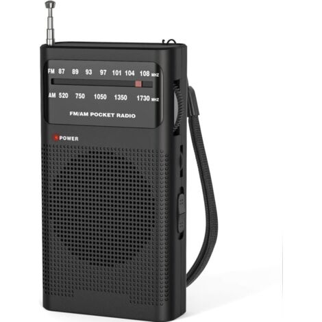 Radio Portable, AM(MW)/FM Radio a Pile, Transistor Radio de Poche avec Excellente Réception, Excellente Qualité Sonore, Mini Radio Portable(AA) - Noir