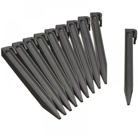 Lot de 10 piquets de bordure de jardin en plastique, piquets de délimitation de jardin, piquets de terre pour pelouse - Noir (1/4)