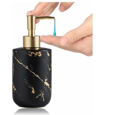 (Noir) Distributeur de savon 300 ml Texture marbre Céramique Pompe de savon pour les mains Distributeur de gel douche Accessoires de salle de bain (1/5)