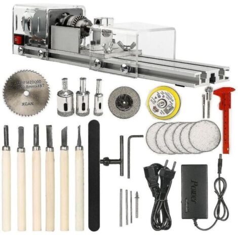 Mini outil de tour pour bois dur – Vitesse réglable 1500 à 7000 tr/min – Alimentation 12-24V – Ensemble complet d'accessoires