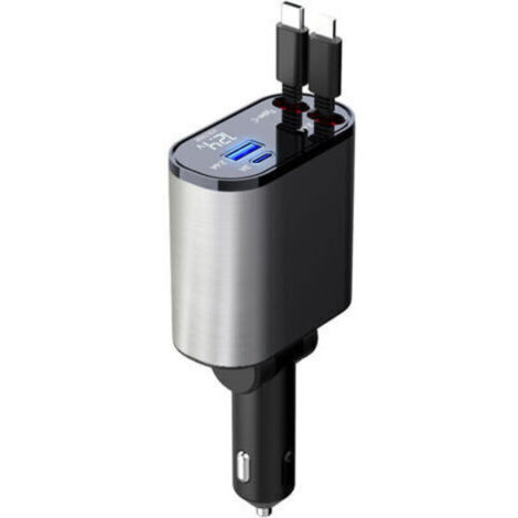 Chargeur de Voiture rétractable 60 W,Chargeur téléphone 4 en 1,câbles Charge Rapide et Adaptateur de Chargeur de Voiture 2 Ports USB,pour iPhone 15/iPad,Galaxy/Google/Huawei (1/4)