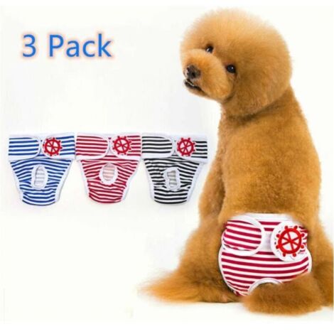 Lot de 3 Pantalon hygiénique pour chien Couches réutilisables pour chien Pantalon de sécurité lavable Couches d'hygiène menstruelle Sous-vêtements menstruels pour animaux Sous-vêtements pour chat (M)