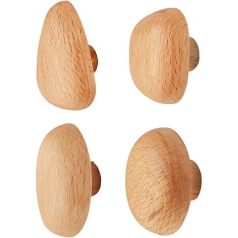 Crochets muraux en bois, crochets muraux en bois, 4 pièces manteau en naturel robuste, cintres décoratifs en forme de galet pour suspendre des serviettes, des vêtements, sacs, en pour (1/5)