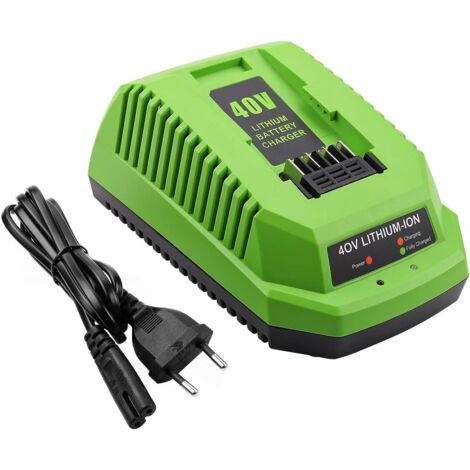 Chargeur 40V pour batteries Greenworks G40C – Entrée AC 100~240V – Sortie DC 40V 2A – Temps de charge 1h pour 2Ah