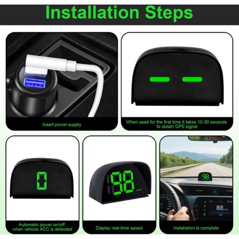 Alarme de survitesse GPS HUD MPH KMH Commutation Compteur de vitesse universel multifonction
