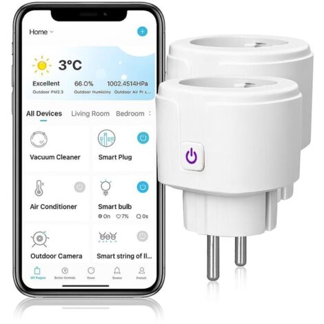 Prises Connectées WiFi 20 A (Lot de 2) – Smart Plug Compteur d’énergie Compatible Alexa, Google, Tuya Programmation, Suivi Conso & Protection Surtension – 240 V (1/5)