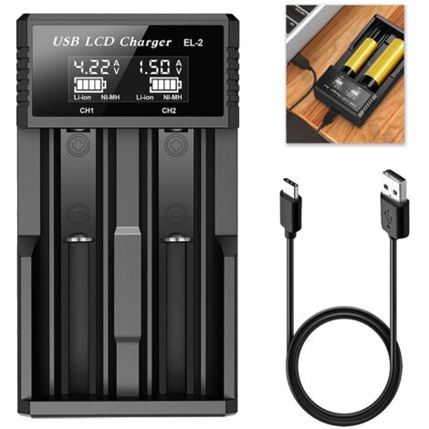 Chargeur de Piles 18650, Intelligent Chargeur de Batterie 26650, Chargeur Rapide avec écran LCD, Chargeur Universel pour Batteries Li-ION 21700 18490 18350 17670 17500 RCR123A Ni-MH Ni-CD AA AAA (1/5)