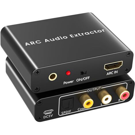Extracteur Audio HDMI ARC 192 KHz,Adaptateur HDMI ARC Capable de Convertir les Signaux Numériques en Signaux Optiques,Coaxiaux,3,5 mm et RCA,Convertisseur DAC pour HDTV,Amplificateur