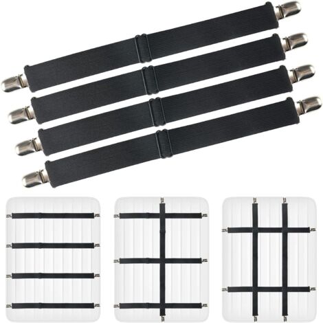 4 Pièces Tendeur Drap Housse,54-220CM Tendeurs De Drap RéGlables pour Drap De Lit,Attache Pour Fixer Les Draps,Couette à Pinces à Couette éLasticité,Pour Matelas,Planche à Repasser Ou Canapé (1/5)