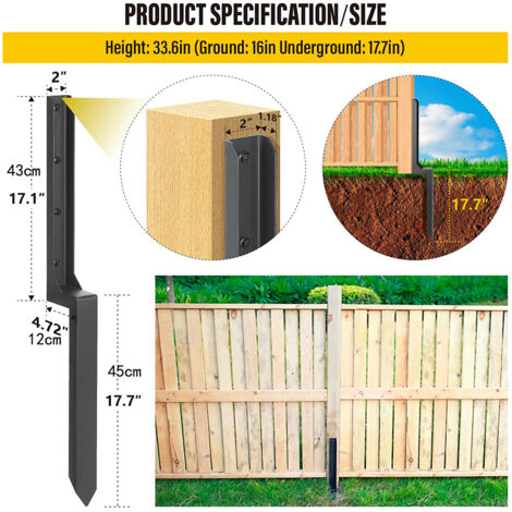 Kit de réparation de poteaux de clôture épais - Piquet de sol - Pour poteaux de clôture en bois inclinés ou cassés (1/5)