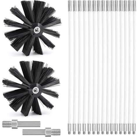 Kit de ramonage brosse de nettoyage cheminée 150mm – 15 tiges nylon flexibles – 2 têtes pour tuyaux étroits – Compatible perceuse électrique (1/5)