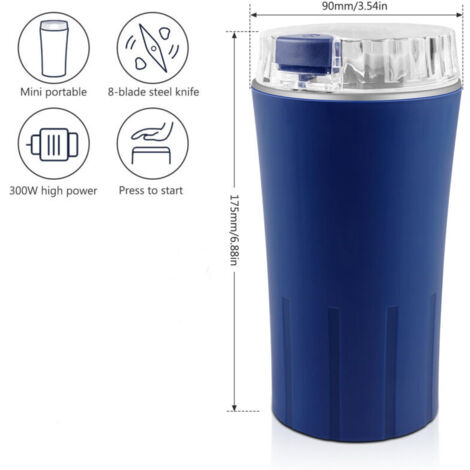 Moulin à Café Électrique 300W - Broyeur Grains, Épices, Noix Avec Lames Inox Multifonction