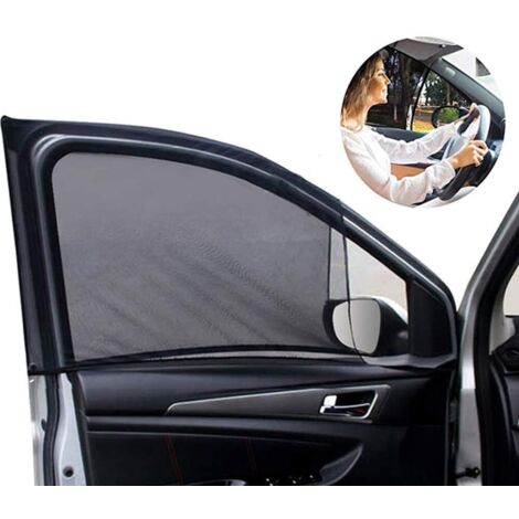 Pare-soleil universel pour fenêtre avant de voiture – Lot de 2 en maille élasthanne respirante – Protection UV – Dimensions ajustables 65-96,5 cm