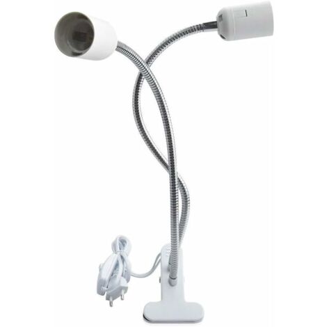 Support de Lampe E27, Titulaire à Pince avec 2 Douilles, avec Double Interrupteur Marche/Arrêt, Tuyau Col de Cygne Rotation de 360 Degrés, pour Lampe des Plantes Table Lecture de Nuit