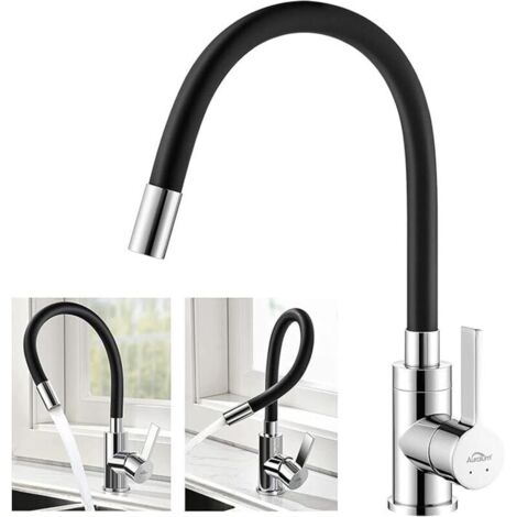 Robinet de Cuisine Flexible Bec Haut Orientable Librement Mitigeur évier Flexible Laiton Chromé et Noir Robinet Evier Monotrou à Eau Chaude et Froide (1/5)