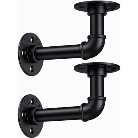 Etagère en Tube pour Plomberie Industrielle, 2 Pièces Support d'étagère de Tuyau, Supports d'étagère Murale, Convient aux Etagères Flottantes Etagères, aux Ornements de Meubles Rétro (avec Vis) (1/5)
