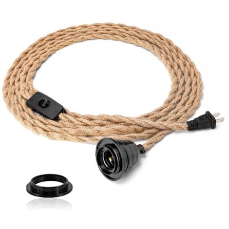 Kit d'éclairage suspendu avec interrupt à brancher Lampe en tissu vintage avec ensemble de douilles de lampes suspendues en corde de chanvre torsadée E27 pour lampe suspendue Cable de lampe
