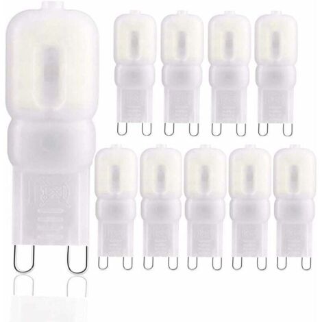 Lot de 10 ampoules LED G9, LED G9 blanc froid 6000 K, équivalent 3 W 30 W lampes halogènes, 360 degrés, AC 220 V [Classe énergétique A+] [Classe énergétique E]