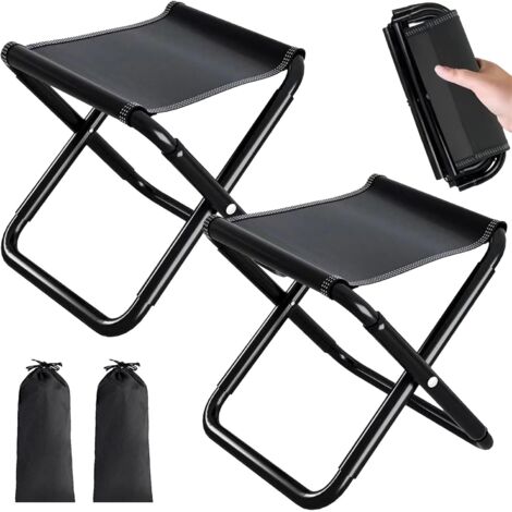 Lot de 2 tabourets de camping pliants 30 cm – Pieds en acier haute résistance – Assise en tissu Oxford respirant – Pour activités extérieures
