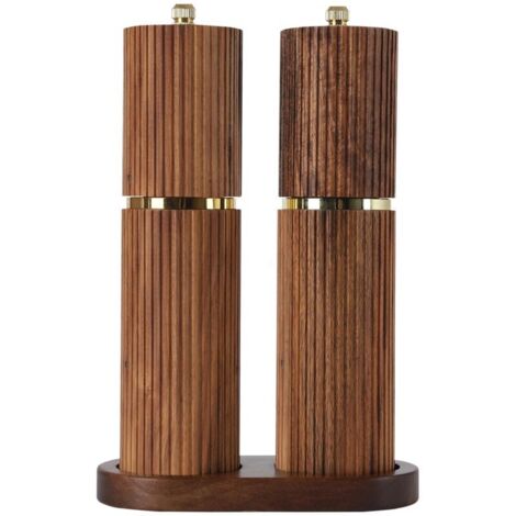 Ensemble de moulins à sel et à poivre en bois, moulins à sel et à poivre rechargeables avec réglage de la finesse, moulin à poivre manuel en bois d'acacia, salière et poivrière assorties, plateau en b