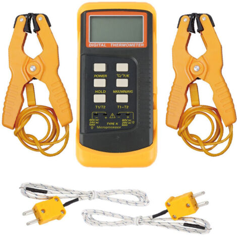 Thermomètre Industriel à Pince Double Canal 6802II Thermocouple Type K, Mesure Précise pour Laboratoires, Industrie et Chauffage