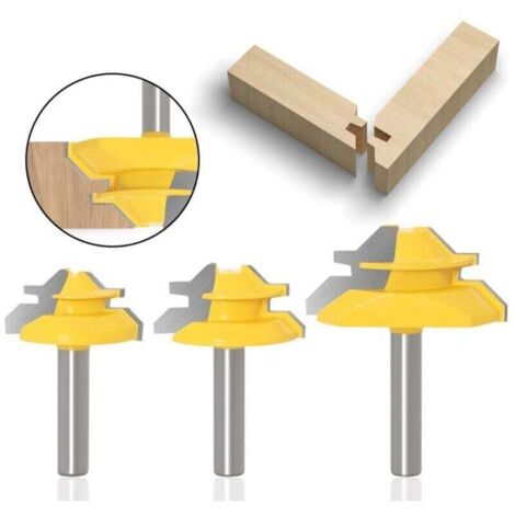 3 pcs Fraise à Rainurer à 45 Degrés (Tige de 8mm) - Outil de Routeur à Verrouillage Mitre (1/4)