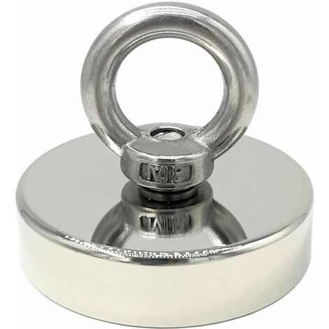 Aimant en néodyme super puissant 120 kg - Aimants puissants - Idéal pour la pêche magnétique - Ø 60 mm avec œillet en néodyme