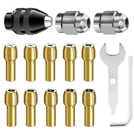 15 Pièces Mandrin Compatible avec Dremel, Accessoires pour Outil Rotatif, 0,8mm à 3,2mm Remplacement 4486 Mandrin à Changement Rapide, Remplacement 4485 Pince de serrage en laiton Écrou metal