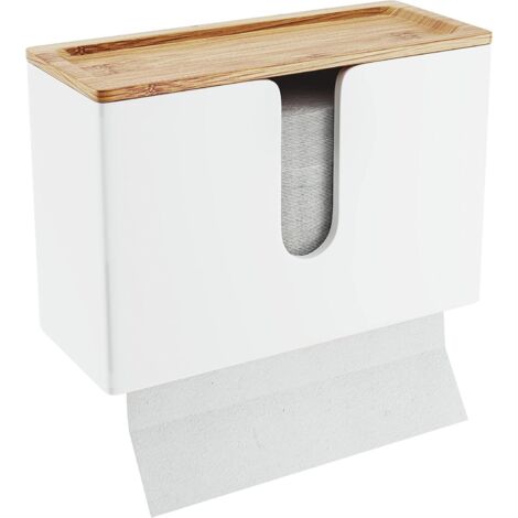 Ahlsen – Distributeur essuie-mains mural en bois résistant à l'eau – Dimensions 29x12,3x18,8 cm – Fixation murale – Distribution feuille à feuille