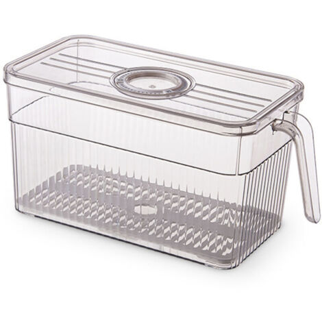 Ahlsen Boite Rangement Frigo Lot de 1, Boîte de Rangement Frigo avec Couvercle et Poignée, Bac Rangement Frigo Fruit et Légumes, Empilable Organisateur Frigo pour Réfrigérateur, Cuisine - BPA Free (1/5)