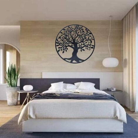 Décoration murale en métal - Arbre de vie blanc - Arbre généalogique en métal décoration murale pour la maison, le bureau, la chambre à coucher, le salon 58x61cm blanc
