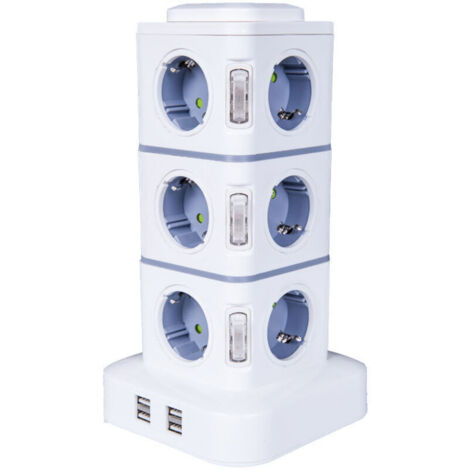 Ahlsen – Multiprise électrique verticale 12 prises 2500W – 4 ports USB – Protection contre surtensions – Rallonge 3M pour bureau et maison (1/5)