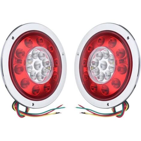 AHLSEN Lot de 2 feux arrière ronds 19 LED, feux de freinage, feux de position rouge ambré pour camion, remorque, camion, clignotant, feu de freinage 10-30 V (argenté) (1/4)