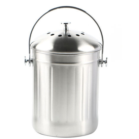 Ahlsen – Seau compost inodore en acier inoxydable – Couvercle dôme – Filtre à charbon actif double couche – Résistant à la rouille et aux fissures (1/4)