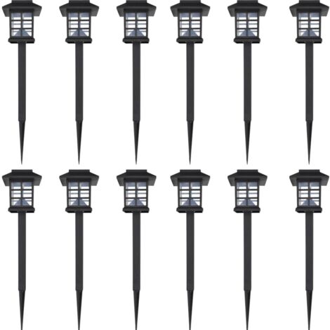 Vidaxl – Ensemble de 12 lampes LED solaires – Dimensions 8,6x8,6x38 cm – Piquets inclus – Éclairage automatique crépusculaire – Matériau plastique durable