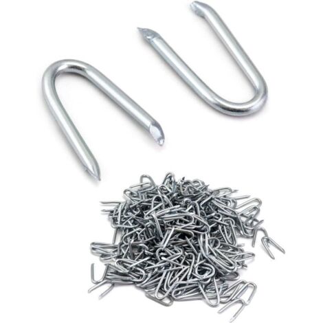 Agrafe pour Grillage Galvanisée en Forme de U , 24 mm , Crampons en acier galvanisé , Pour Fil de Clôture Fixe , Argent , 500 g (1/5)