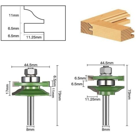 JOORRT3pcs 8mm Shank 45 Outil de rainurage (1/4)