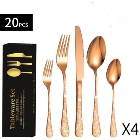 JOORRTEnsemble de couverts 4 pièces, ensemble de couverts 20 pièces comprenant couteau, fourchette, cuillère, couverts, acier inoxydable poli miroir, passe au lave-vaisselle B