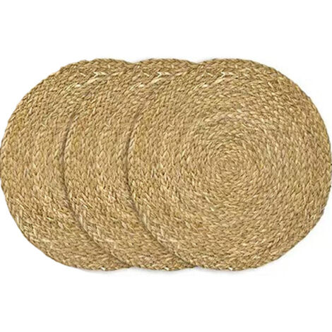 3 sets de table en rotin naturel tissé à la main - Couleur naturelle, à utiliser comme sets de table (ronds, 25 cm)