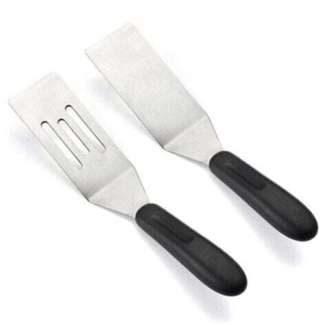 BEBUSINGOTO Set mit 2 kleinen Pfannenwendern, Mini-Pfannenwendern zum Wenden, Kochen und Backen, Metallspatel zum Servieren und Wenden, kleiner Edelstahlspatel für Steaks, Pfannkuchen, Brownies (1/4)