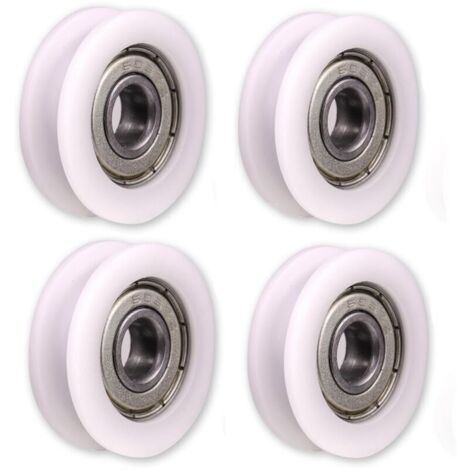Lot de 4 roulettes en nylon rainurées - pour portails coulissants, barres d'angle, tiroirs - 6 x 30 x 10 mm