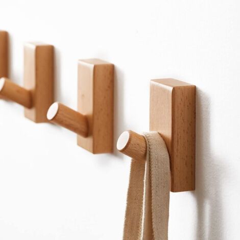Crochets muraux en bois à suspendre – Lot de 4 crochets muraux Crochets porte-serviettes pour salle de bain Crochets naturels faits à la main pour chapeau (bois de hêtre) (1/5)