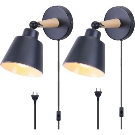 2 Packs Appliques Murales Vintages Industrielles Plafonniers Luminaires E27 en Métal Réglable Lampe Murale Interieur Rétro pour Chambre Restaurant, Avec fil de l'interrupteur [Classe énergétique A]