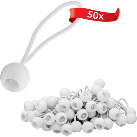 50 Tendeurs élastiques avec Boule en Plastique,élastiques de Tente pour Les bâches, pavillon de Jardin, tentes, Tension élevée Blanc