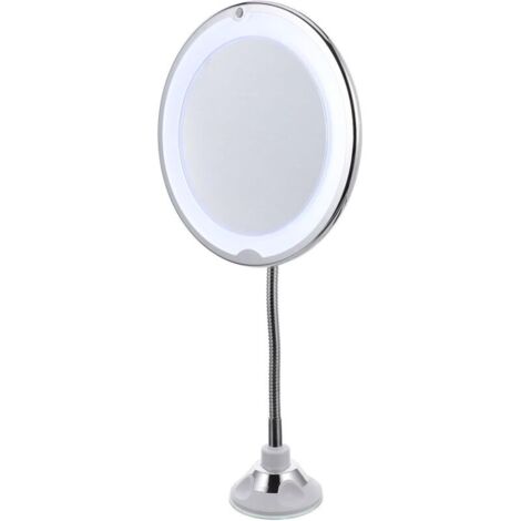 Miroir de Maquillage Grossissant X10 à Ventouse Pivotant 360° avec Éclairage LED Intégré Miroir de Table Compact pour Salle de Bain et Soins Personnels