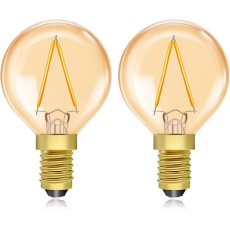 1,5 W 220V ampoule E14 vintage, ampoules LED E14 lumière chaude 2200 K ambre, 1,5 W LED ampoule vintage, 20 W équivalent ampoule décorative G40, 2 unités [Classe énergétique A]