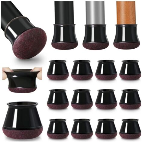 Protection Pied de Chaise, 20 pièces protecteurs de Sol Noirs en Silicone avec revêtement en Feutre, Couvre-Jambes de Chaise Capuchons de Jambe de Chaise en Silicone, diamètre 30-40mm (1/5)