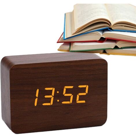 Réveil Numérique en Bois, Horloge Digitale De Chevet avec Grand Écran, Contrôle du Son, Horloge Électrique en Bois pour Le Chevet, La Chambre À Coucher, Réveil De Bureau